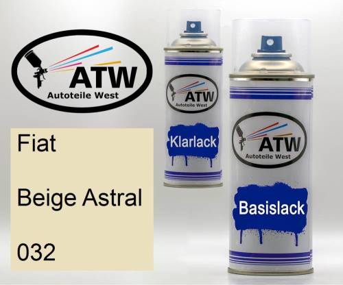 Fiat, Beige Astral, 032: 400ml Sprühdose + 400ml Klarlack - Set, von ATW Autoteile West.